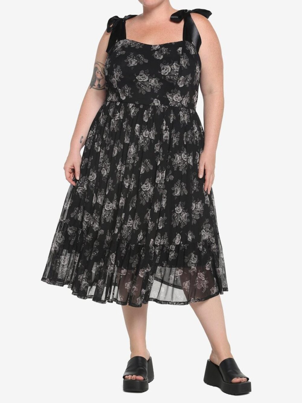 NWT Hot Topic Black & White Floral Mesh Midi dress, size 1X Alt Whimsigoth